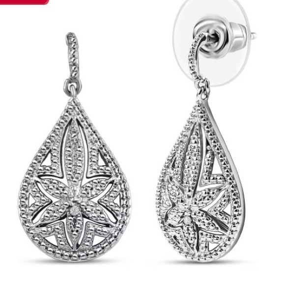 EverTrue White Diamond Accent Floral Earrings in Platinum Bond - Picture 6 of 6